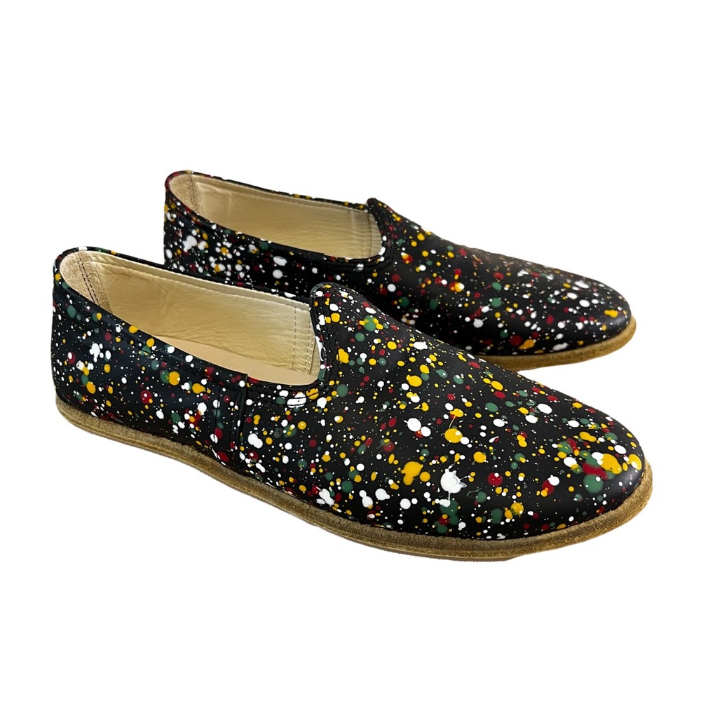 Aintap Yemeni Women’s Flats Artsy Black Spray Paint Slip-on Leather Loafers
